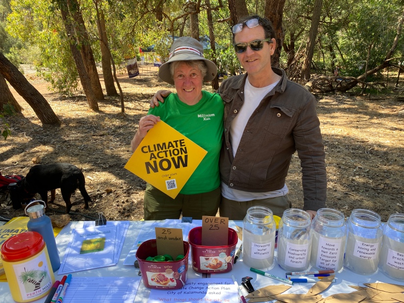 Cathy and Brett at the Perth Hills Climate Change Interest Group and Millennium Kids Stall - Kalamunda Forest Festival